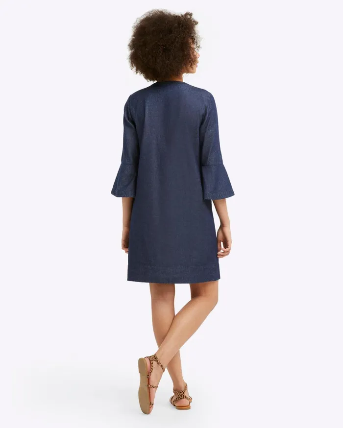 Draper James Chambray Ruffle Shift Dress Women Dresses