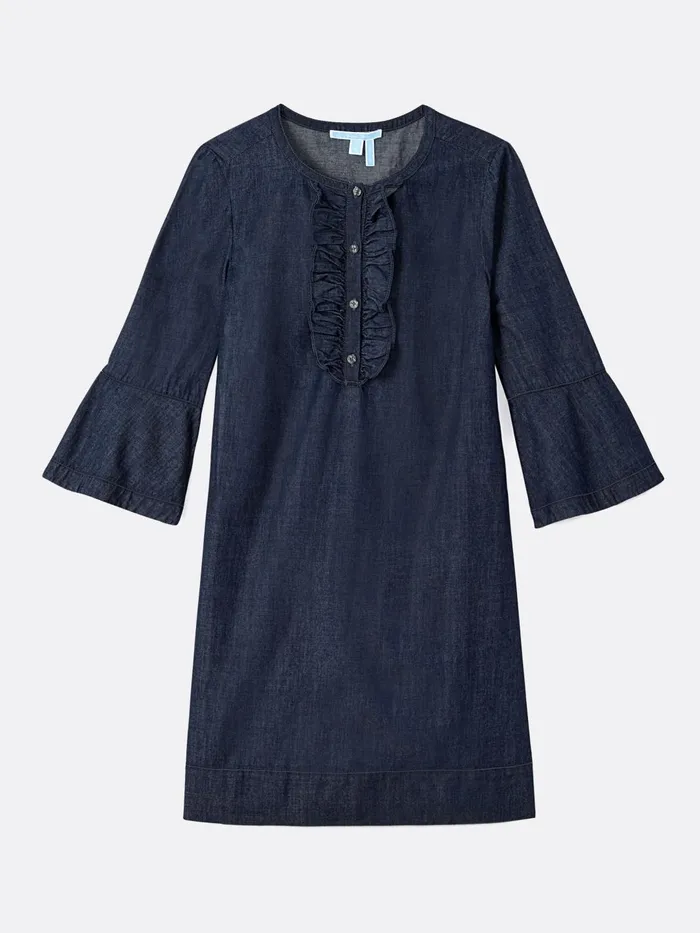 Draper James Chambray Ruffle Shift Dress Women Dresses