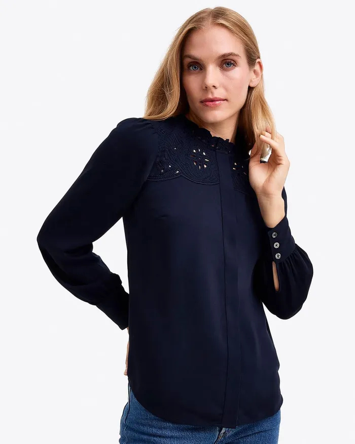 Draper James Covered Placket Button Down Women Tops