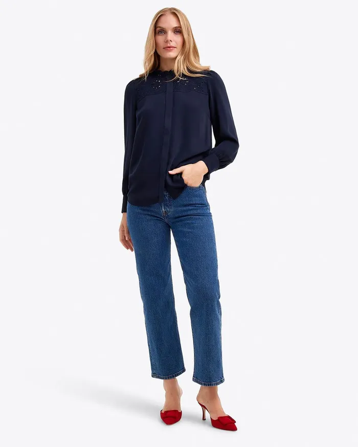 Draper James Covered Placket Button Down Women Tops