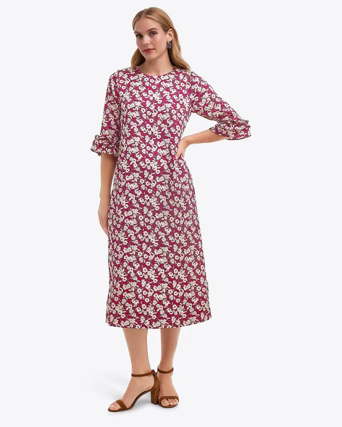Draper James Crewneck Midi Dress In Hammered Satin Women Dresses