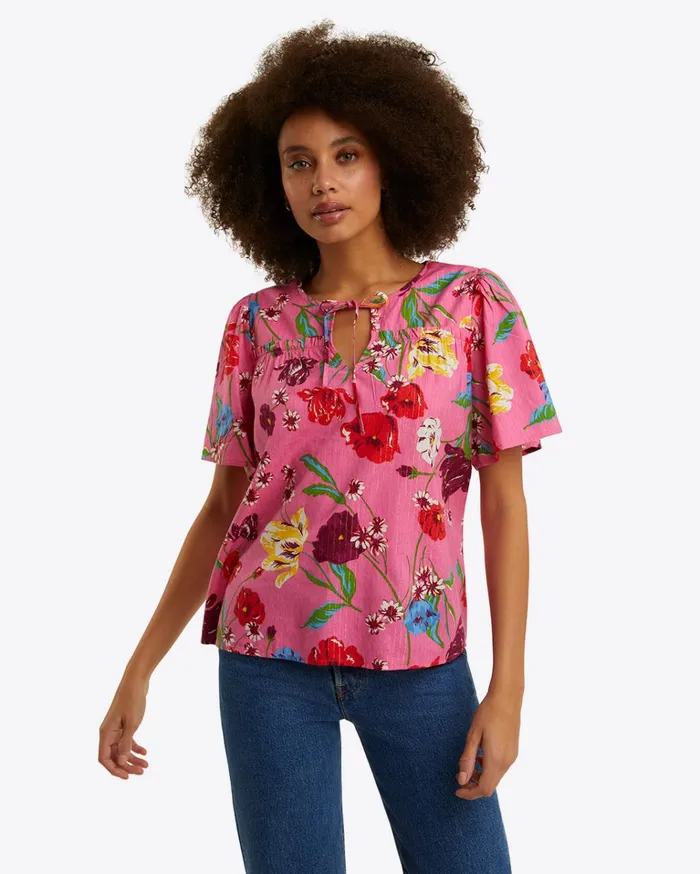 Draper James Mary Flutter Sleeve Top In Lurex Stripe Women Tops