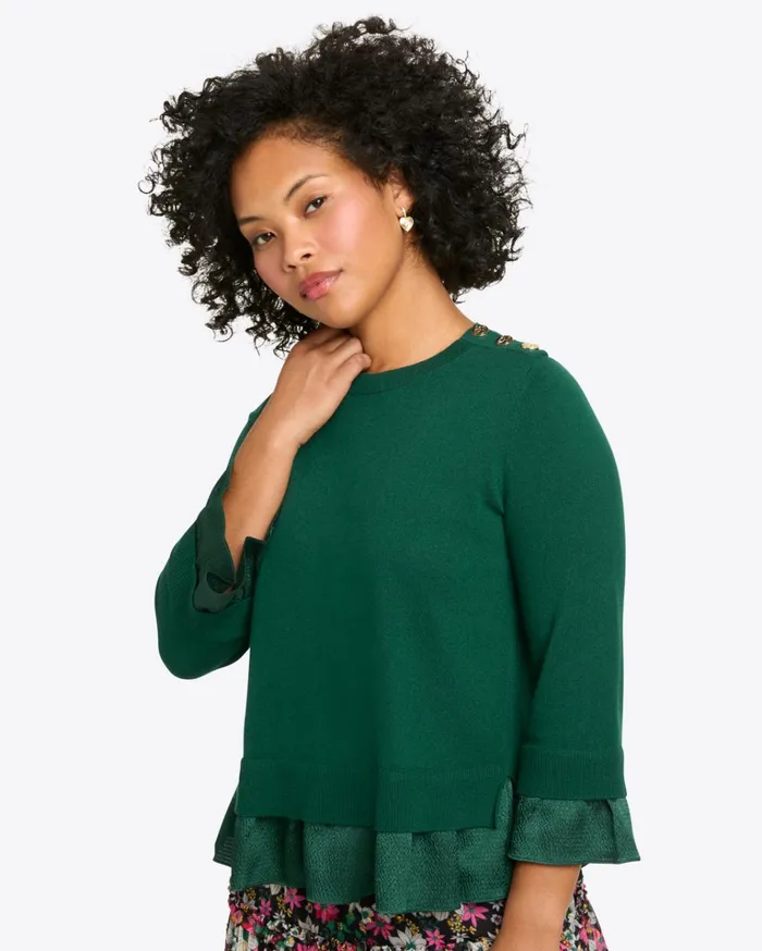 Draper James Mixed Media Sweater In Evergreen Women Sweaters