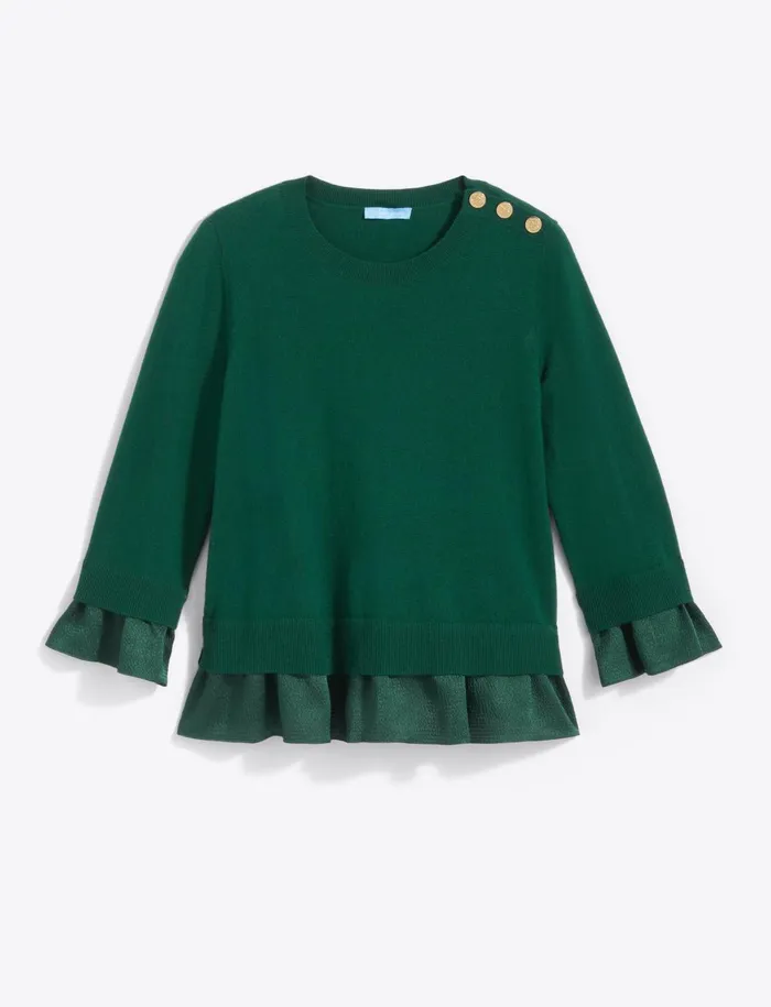 Draper James Mixed Media Sweater In Evergreen Women Sweaters
