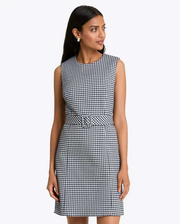 Draper James Sadie Belted Shift Dress In Textured Gingham Women Dresses