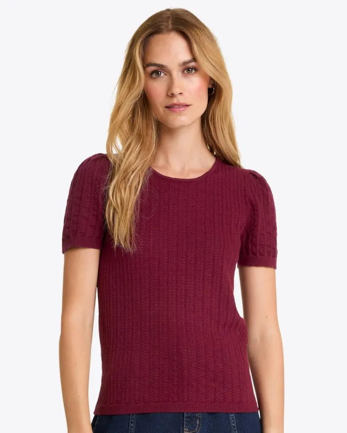 Draper James Short Sleeve Sweater In Red Pointelle Women Sweaters