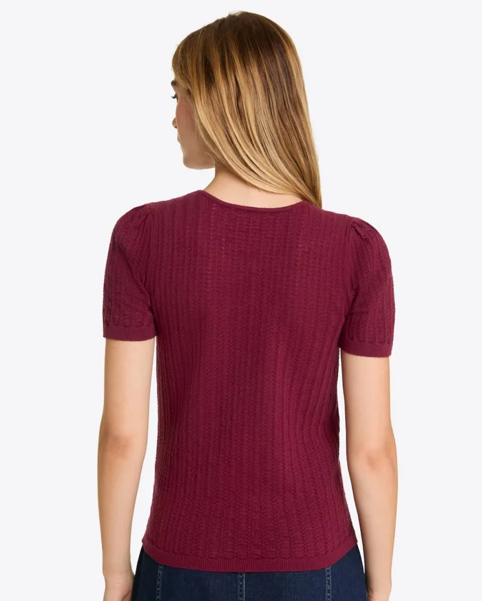 Draper James Short Sleeve Sweater In Red Pointelle Women Sweaters