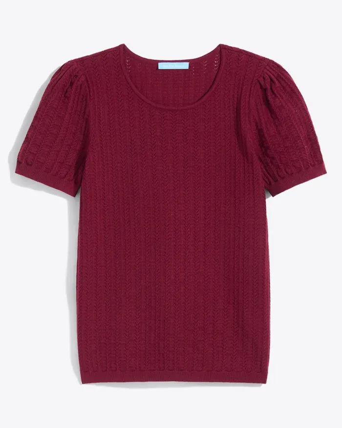 Draper James Short Sleeve Sweater In Red Pointelle Women Sweaters