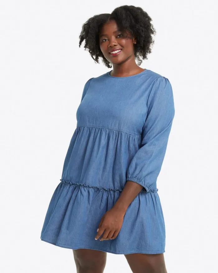Draper James Tiered Trapeze Dress In Chambray Women Dresses