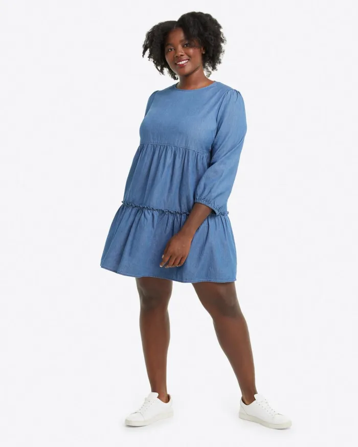 Draper James Tiered Trapeze Dress In Chambray Women Dresses