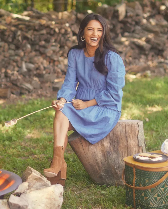 Draper James Tiered Trapeze Dress In Chambray Women Dresses