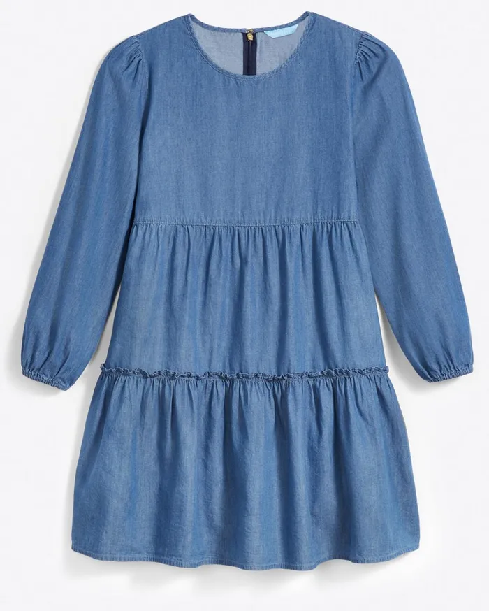 Draper James Tiered Trapeze Dress In Chambray Women Dresses