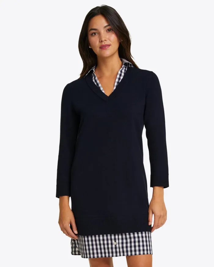 Draper James Wool And Cotton Combo Sweaterdress In Navy Women Dresses
