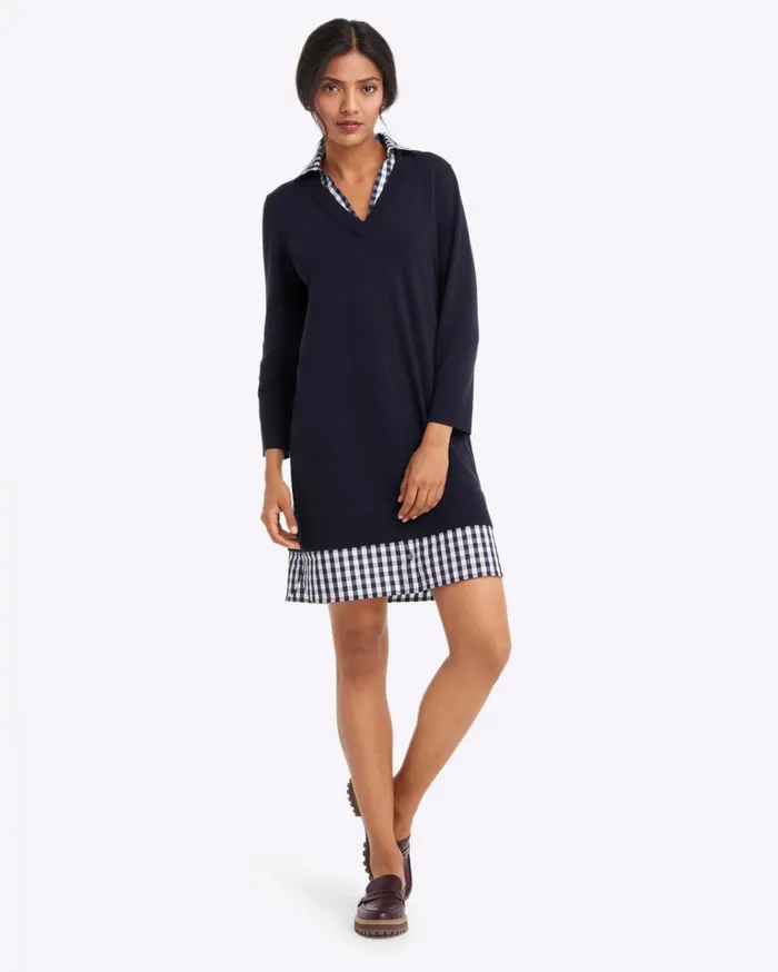 Draper James Wool And Cotton Combo Sweaterdress In Navy Women Dresses