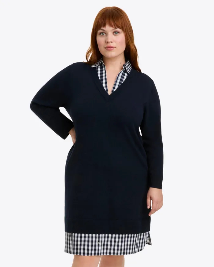 Draper James Wool And Cotton Combo Sweaterdress In Navy Women Dresses