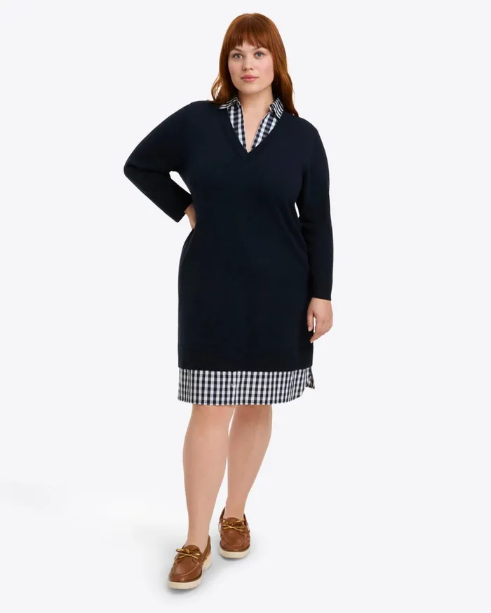 Draper James Wool And Cotton Combo Sweaterdress In Navy Women Dresses