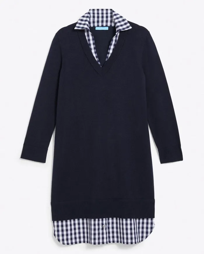Draper James Wool And Cotton Combo Sweaterdress In Navy Women Dresses