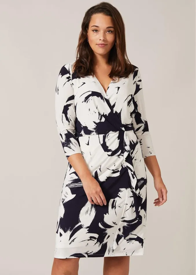 Drina Printed Dress Navyivory Women Phase Eight Knitwear