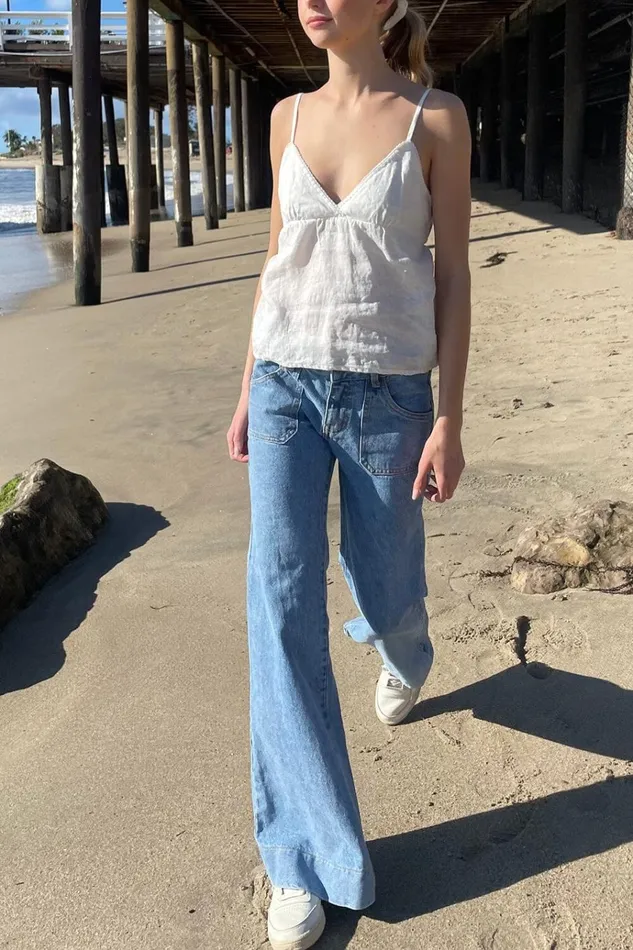 Edith Linen Tank Natural White Women Brandy Melville Tops