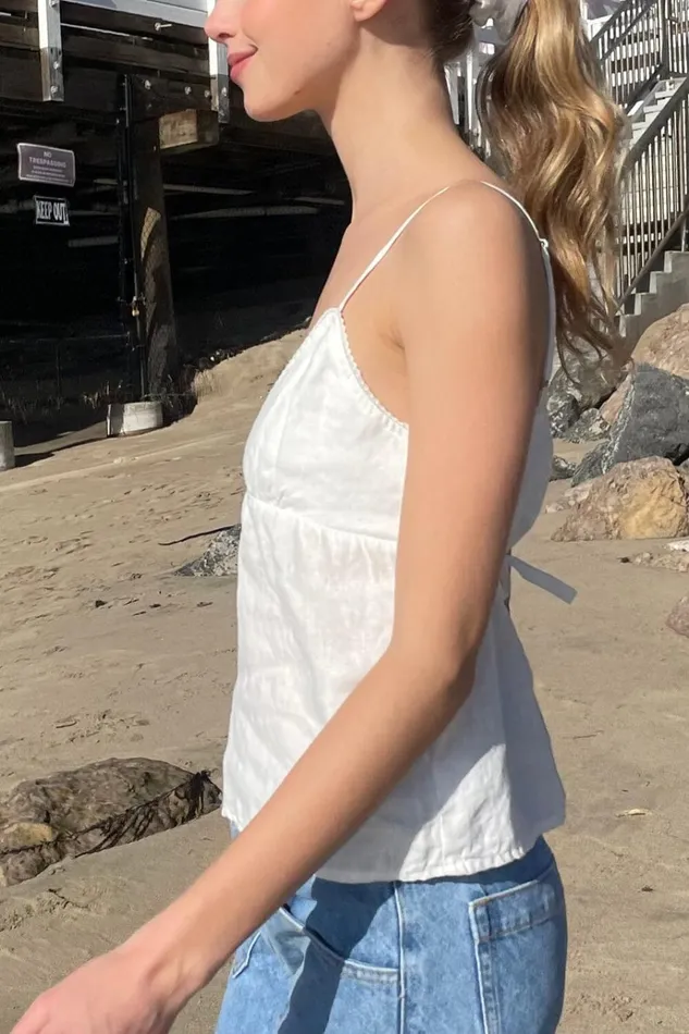 Edith Linen Tank Natural White Women Brandy Melville Tops