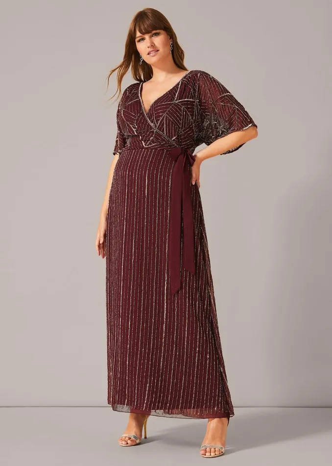 Electra Beaded Maxi Dress Merlot Women Phase Eight Dresses