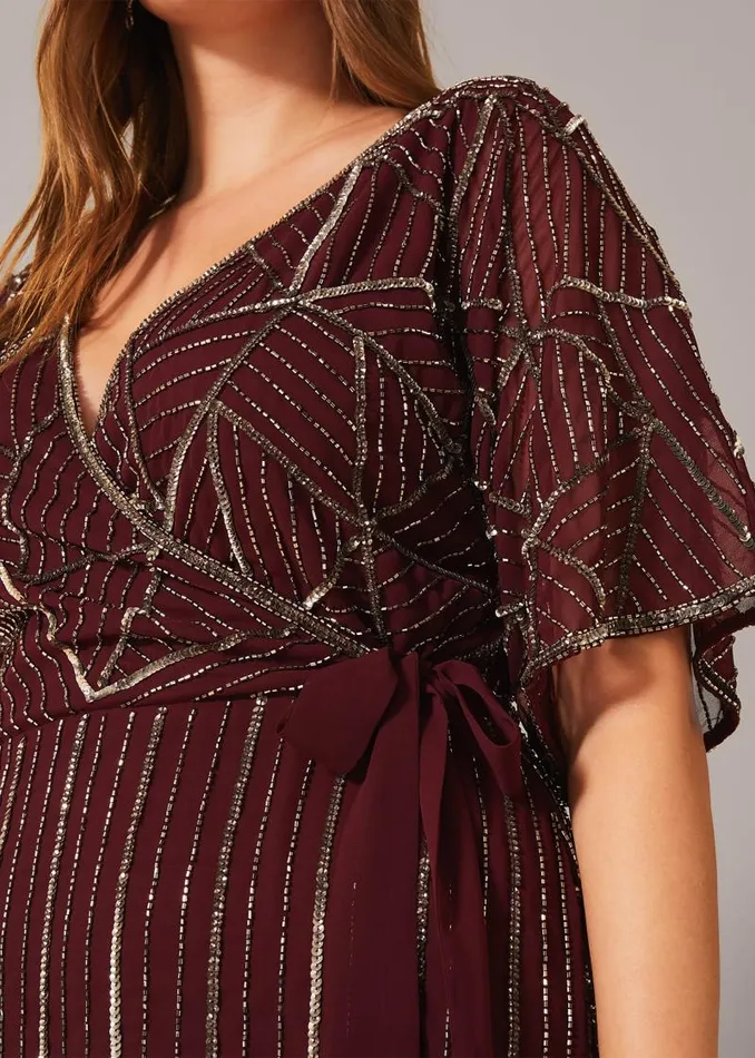 Electra Beaded Maxi Dress Merlot Women Phase Eight Dresses