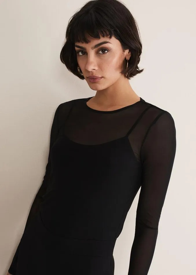 Eleena Black Mesh Top Black Women Phase Eight Tops and TShirts