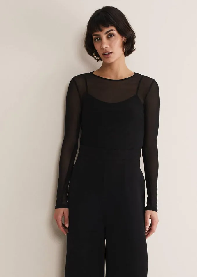 Eleena Black Mesh Top Black Women Phase Eight Tops and TShirts