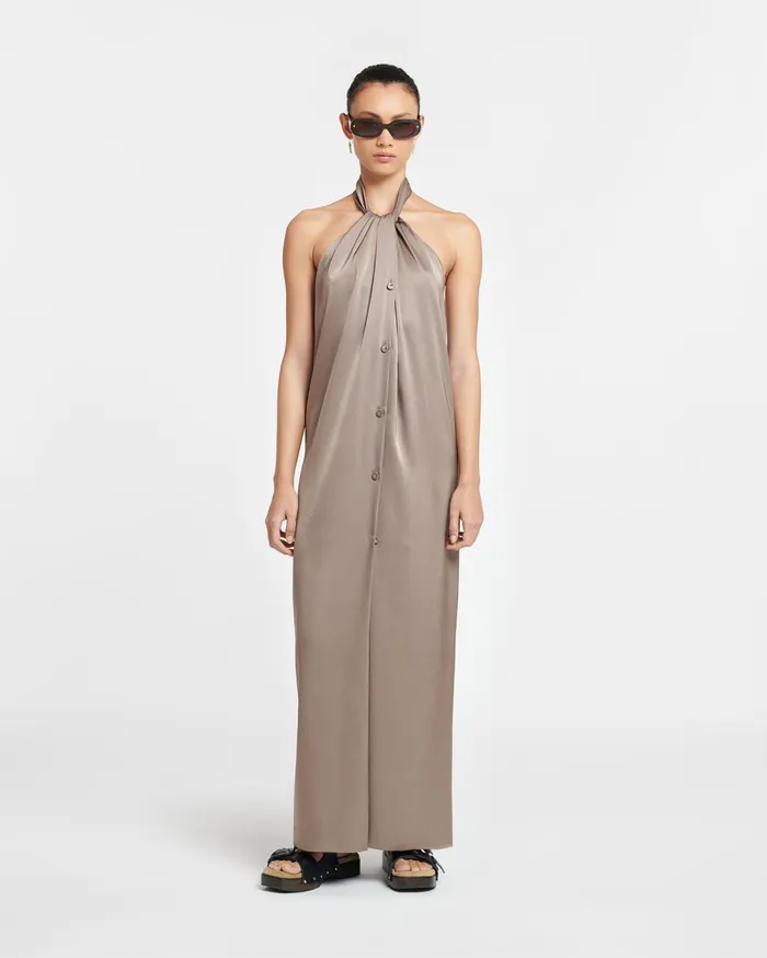 Elima Slip Satin Halterneck Dress Clay Women Nanushka Dresses