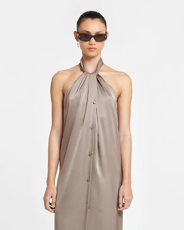 Elima Slip Satin Halterneck Dress Clay Women Nanushka Dresses