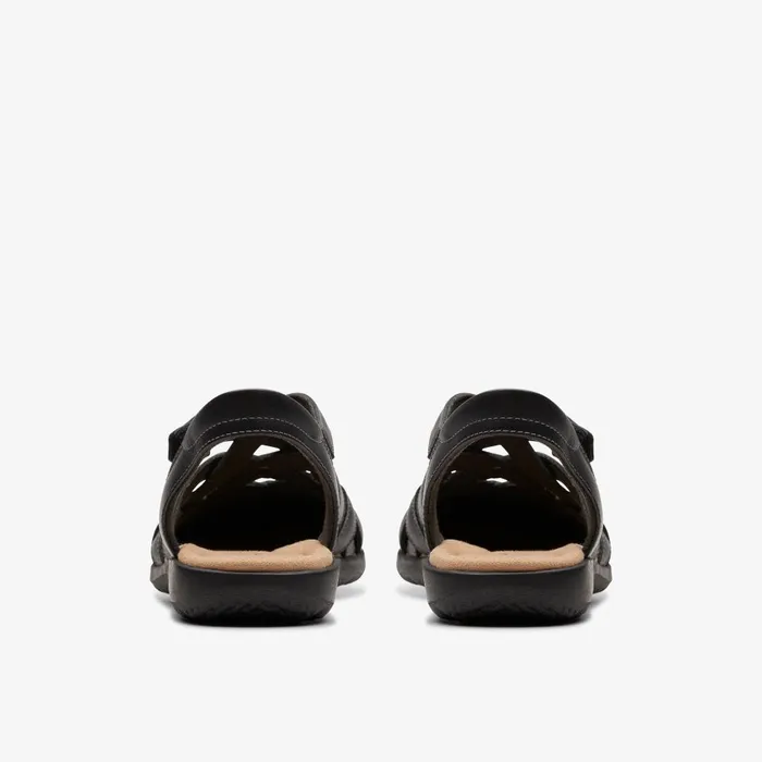 Elizabelle Sea Black Leather Women Clarks Sandals and Flip Flops