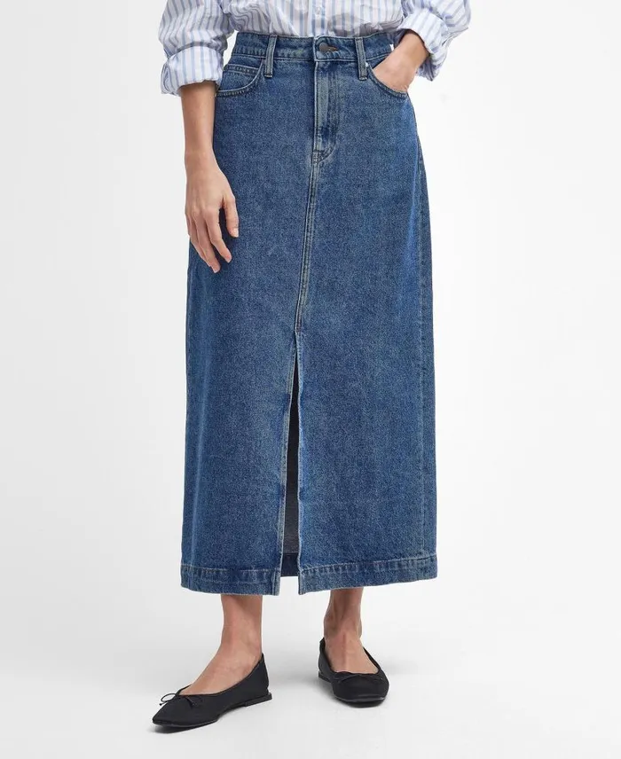 Ella Denim Midi Skirt Authentic Women Barbour Dresses and Skirts