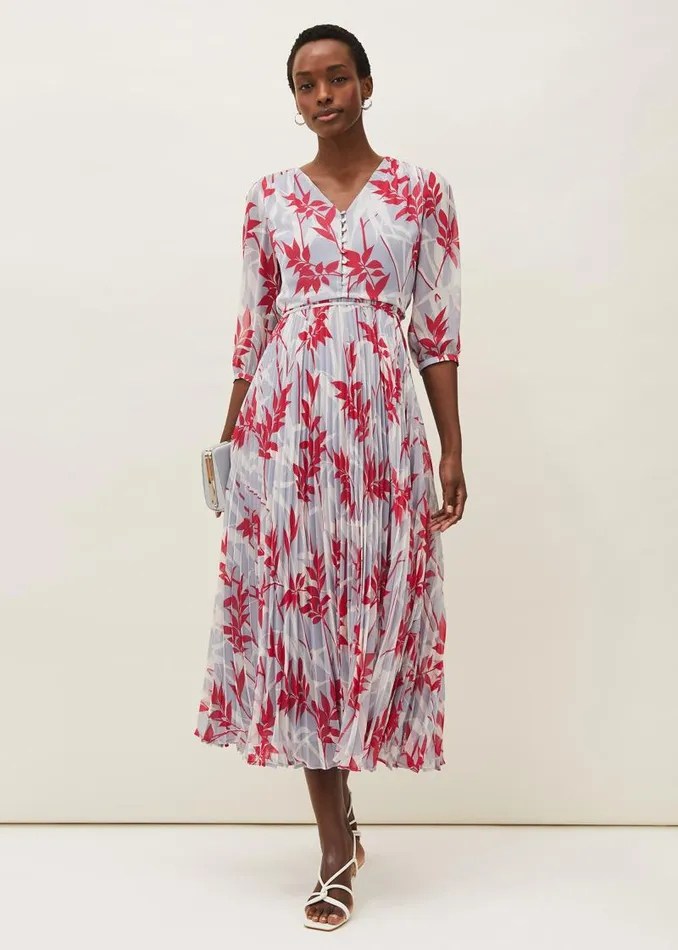 Ellen Palm Print Pleated Midaxi Dress Sky Bluemulti Women Phase Eight Dresses