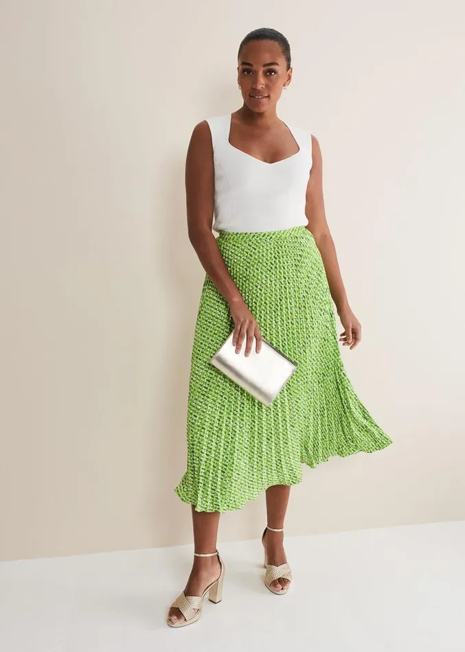 Elmina Geo Pleated Midi Skirt Green Women Phase Eight Skirts