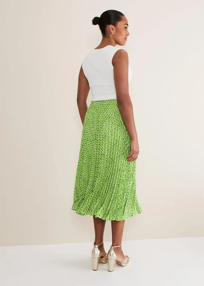 Elmina Geo Pleated Midi Skirt Green Women Phase Eight Skirts