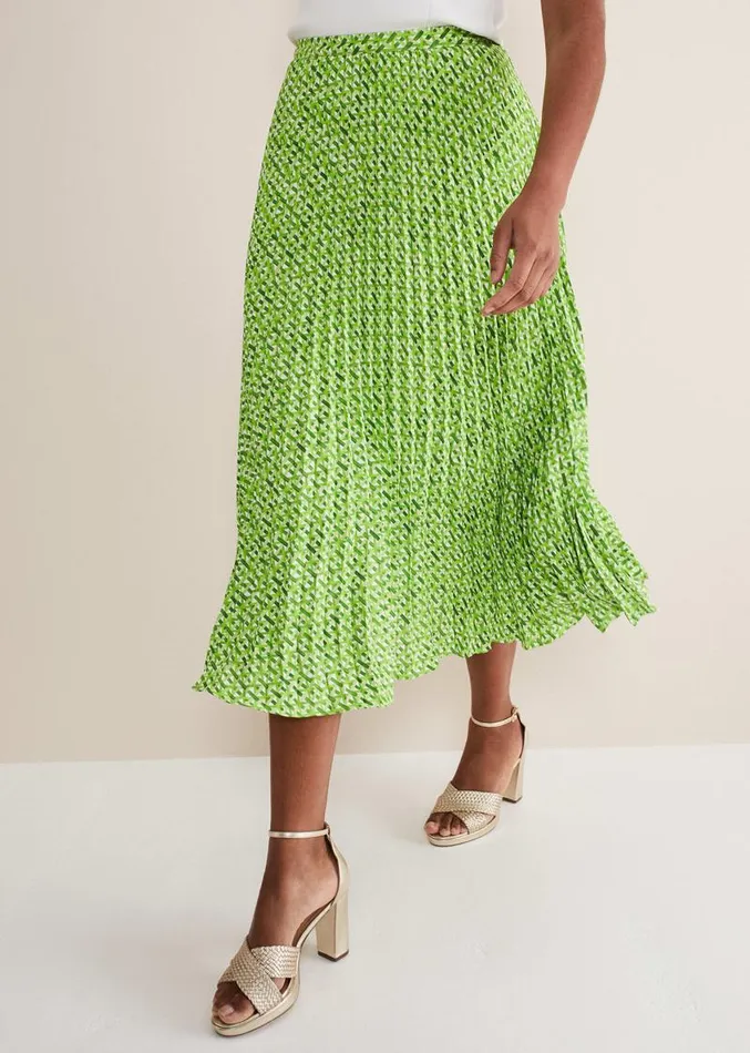 Elmina Geo Pleated Midi Skirt Green Women Phase Eight Skirts