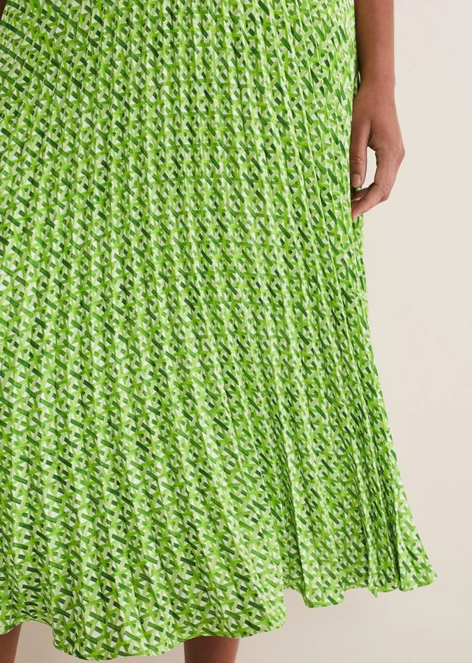 Elmina Geo Pleated Midi Skirt Green Women Phase Eight Skirts