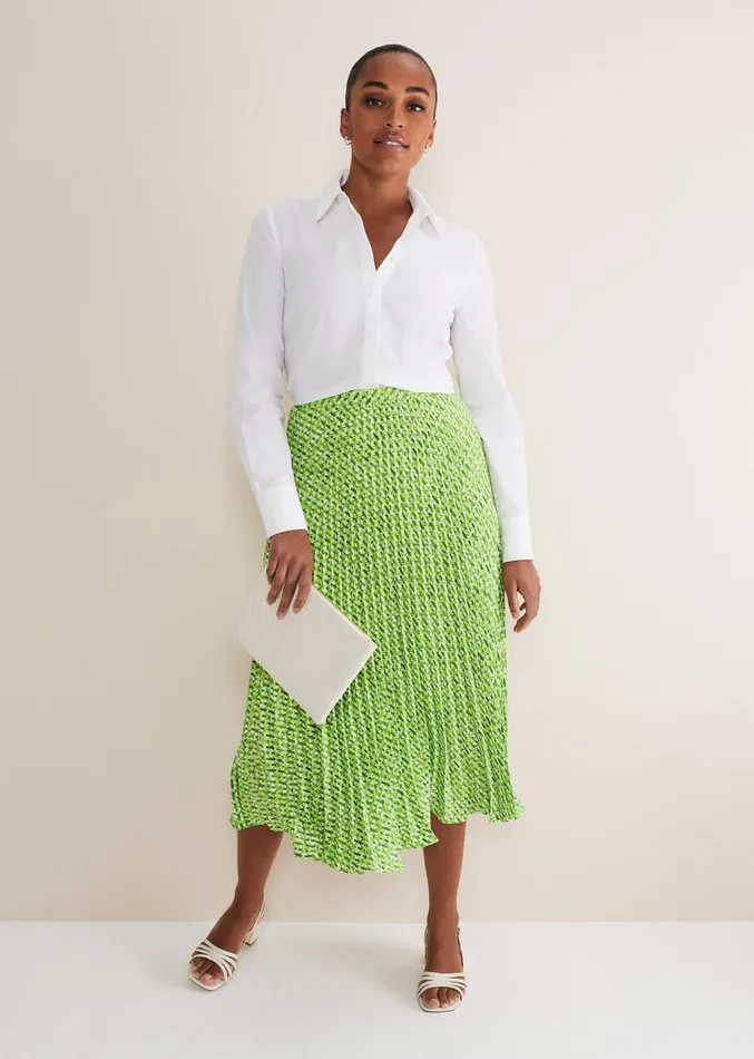 Elmina Geo Pleated Midi Skirt Green Women Phase Eight Skirts