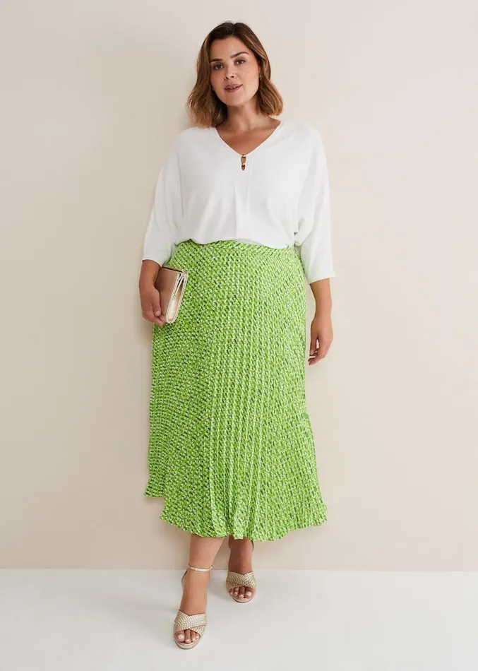 Elmina Geo Pleated Midi Skirt Green Women Phase Eight Skirts