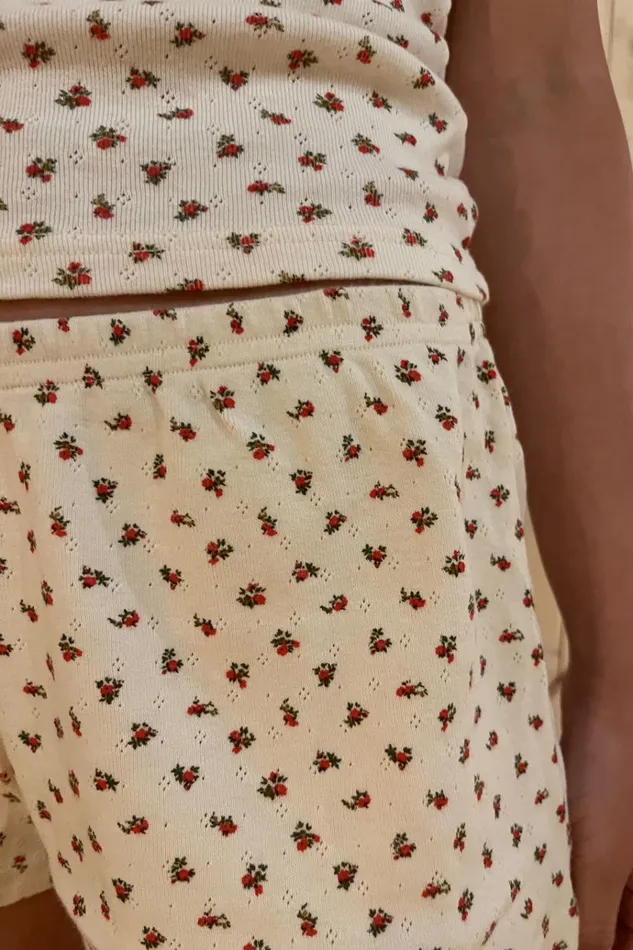 Emery Floral Cotton Shorts White With Red And Green Floral Women Brandy Melville Bottoms