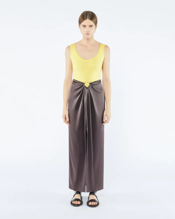 Emiko Sale Slip Satin SarongStyle Midi Skirt Coffee Bean Women Nanushka Skirts