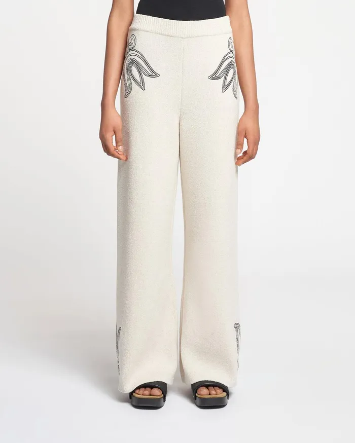 Emmie Embroidered TexturedLinen Pants NaturalBlack Women Nanushka Pants