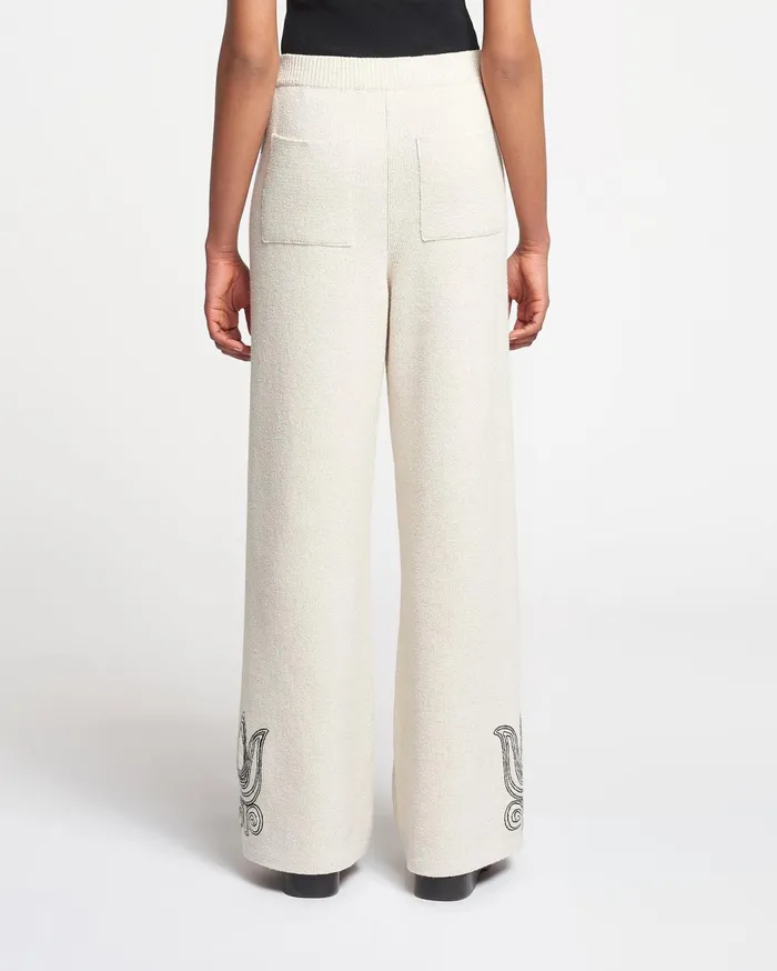 Emmie Embroidered TexturedLinen Pants NaturalBlack Women Nanushka Pants