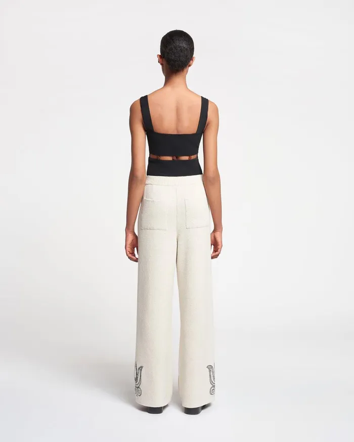 Emmie Embroidered TexturedLinen Pants NaturalBlack Women Nanushka Pants