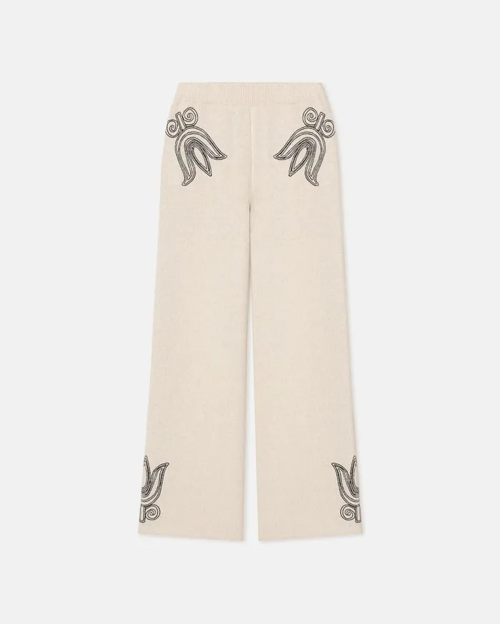 Emmie Embroidered TexturedLinen Pants NaturalBlack Women Nanushka Pants