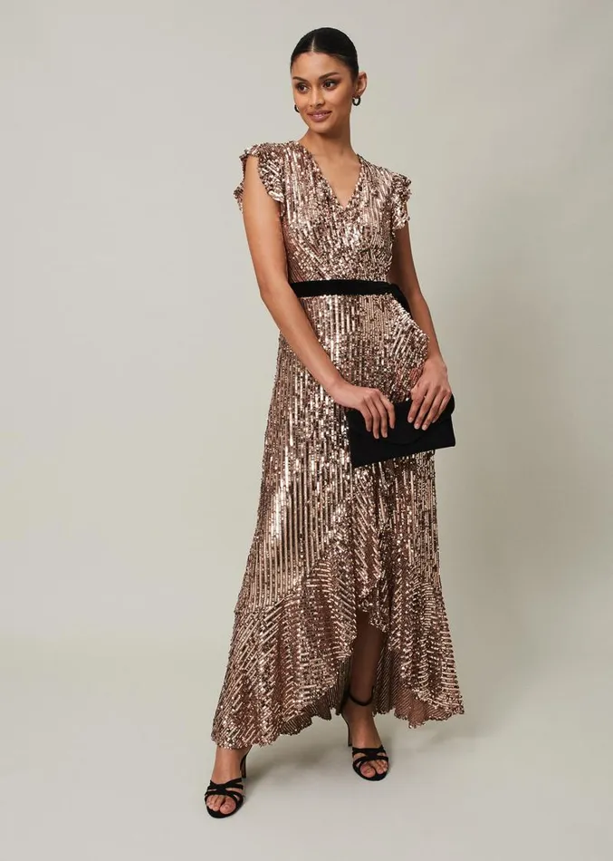 Enja Sequin Maxi Dress Rose Gold Women Phase Eight Dresses