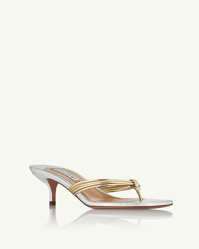Essential Sandal 50 Silver Women Aquazzura Slides and Mules