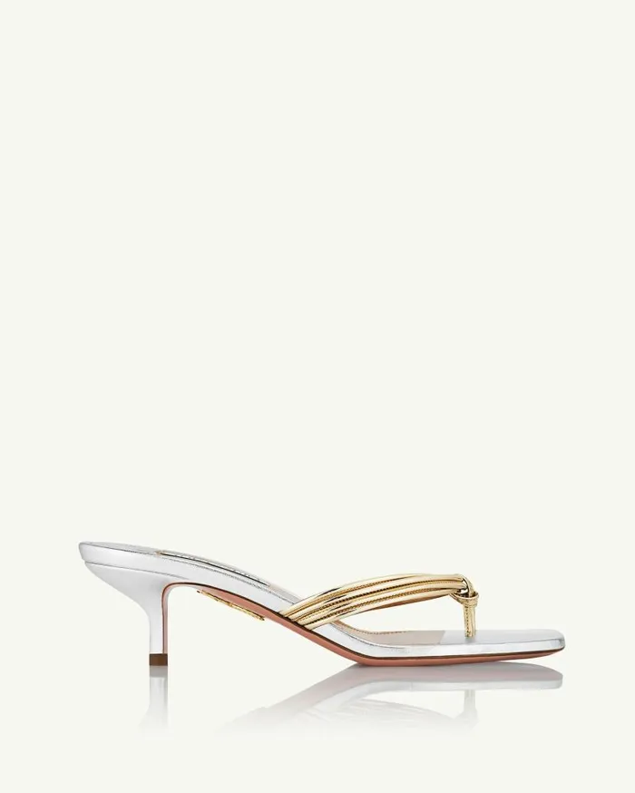 Essential Sandal 50 Silver Women Aquazzura Slides and Mules Essential Sandal 50 Silver Women Aquazzura Slides and Mules