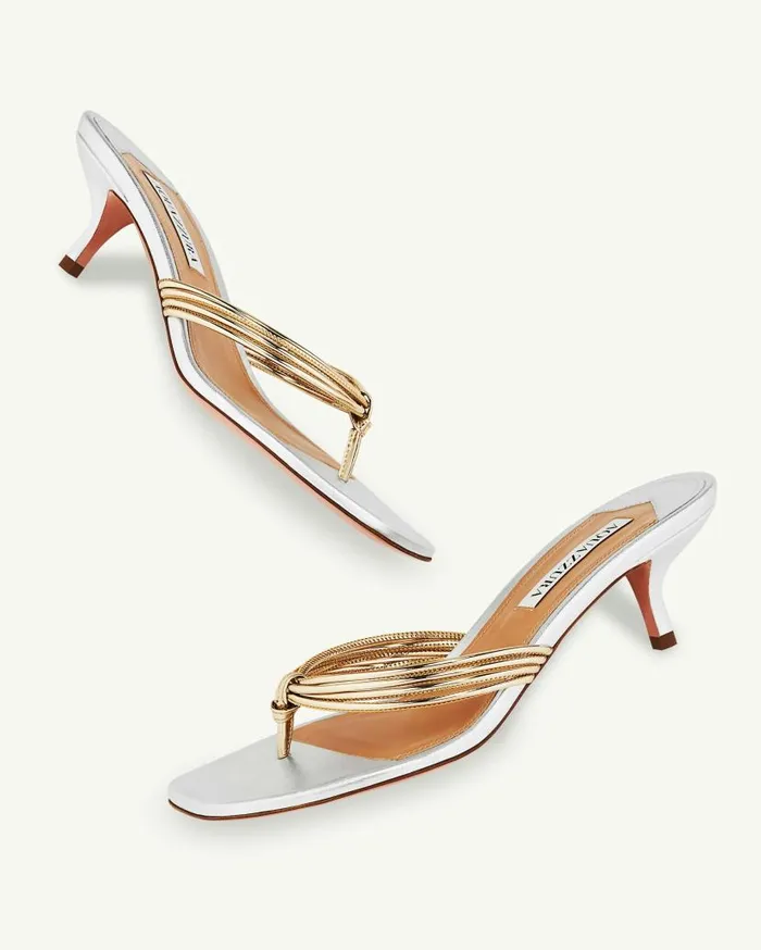 Essential Sandal 50 Silver Women Aquazzura Slides and Mules Essential Sandal 50 Silver Women Aquazzura Slides and Mules