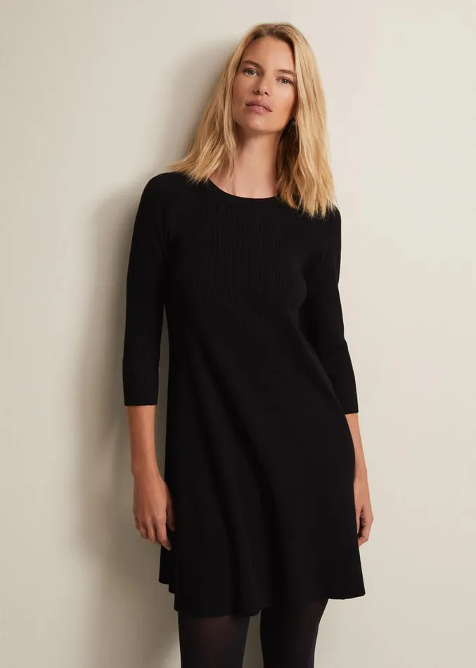 Evelyn Black Ribbed Mini Dress Black Women Phase Eight Dresses